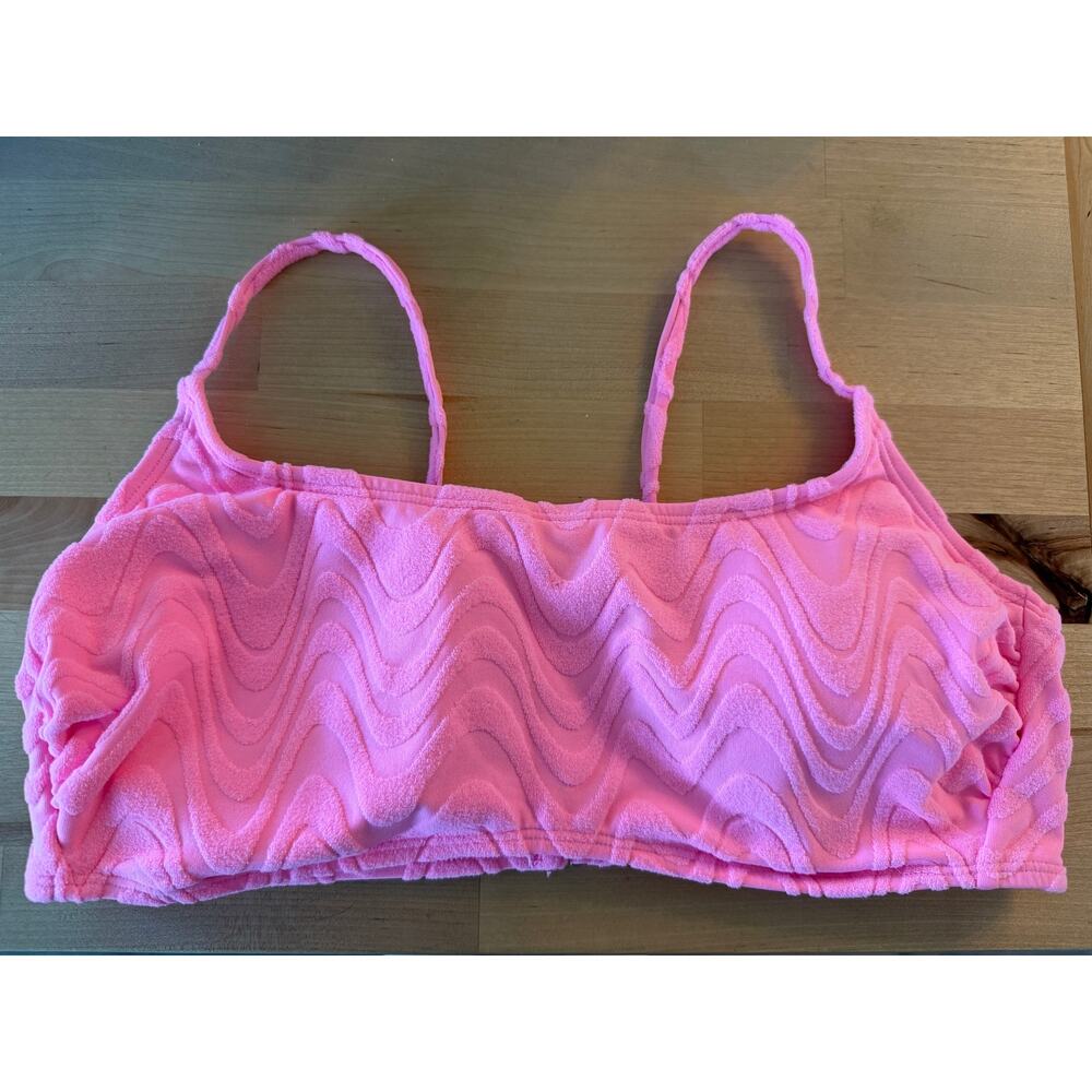 Wild Fable Women's Wavy Terry Textured Bralette Bikini Top Pink Size XL